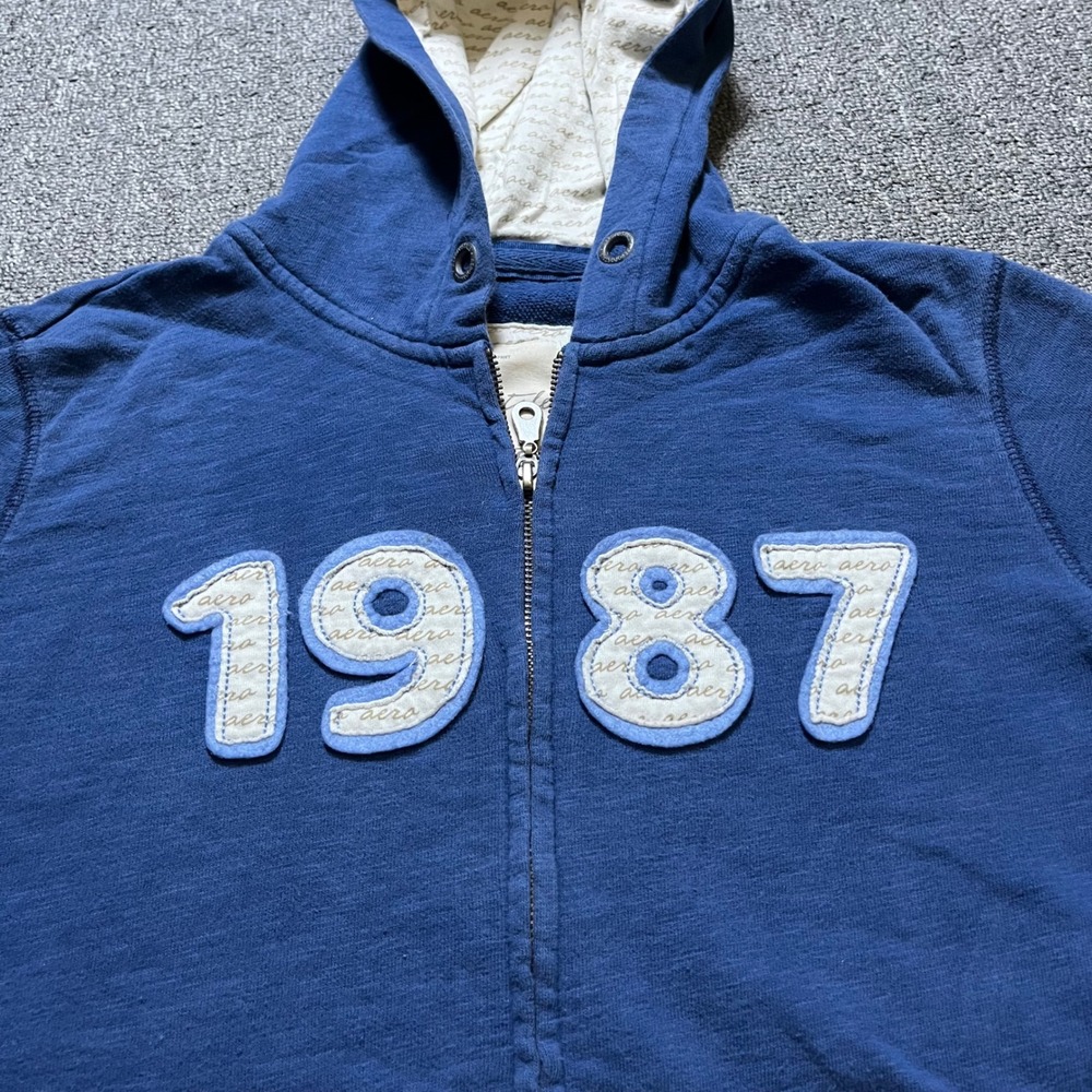 Aeropostale Zip Up Hoodie Size Large Blue 1987 Graphic Y2K Skater Sweatshirt - Picture 6 of 10